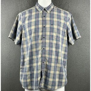 Quiksilver Shirt Men XXL Blue Yellow Plaid Button‎ Up Short Sleeve Collared